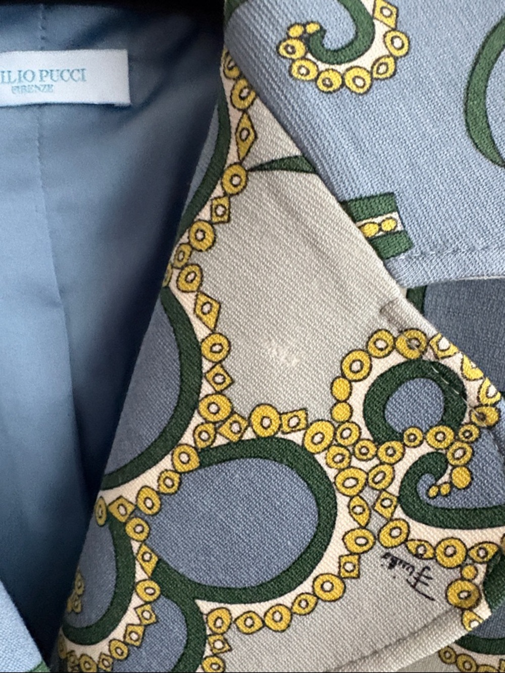 Emilio Pucci Blue & Cream Printed Silk-Blend Blazer - Picture 4 of 10